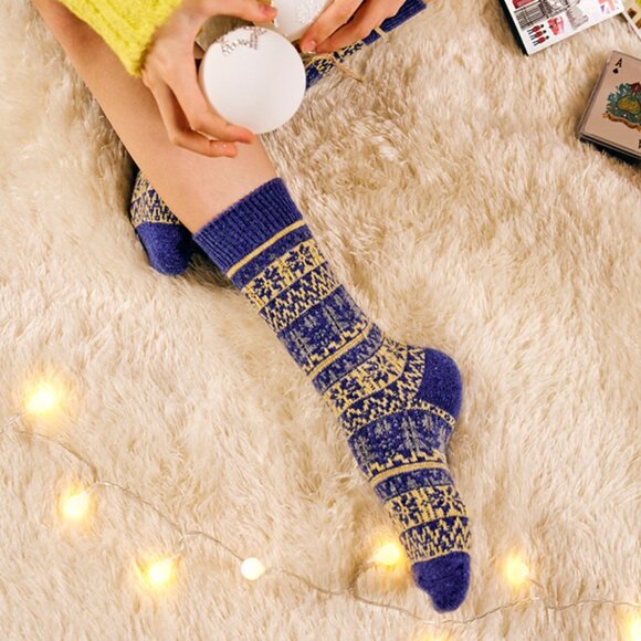 Snowflake Pattern Wool Cashmere Socks - Picture 6 of 8